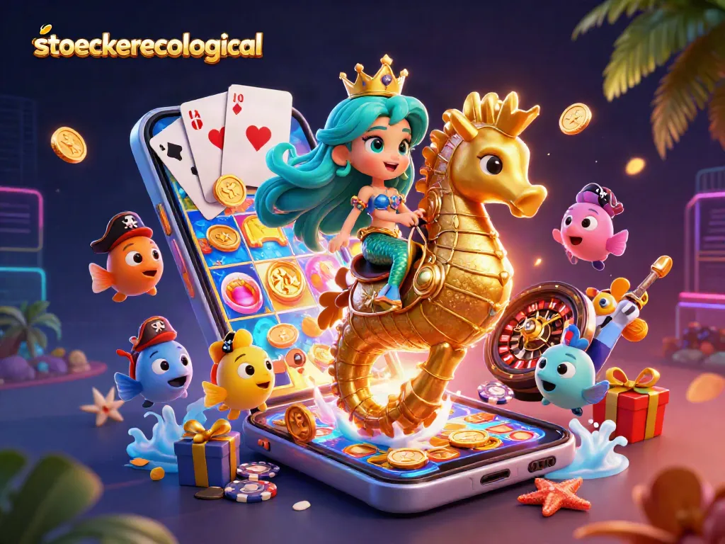Engage with stoeckerecological's vibrant slot-themed mermaid casino adventure illustration.